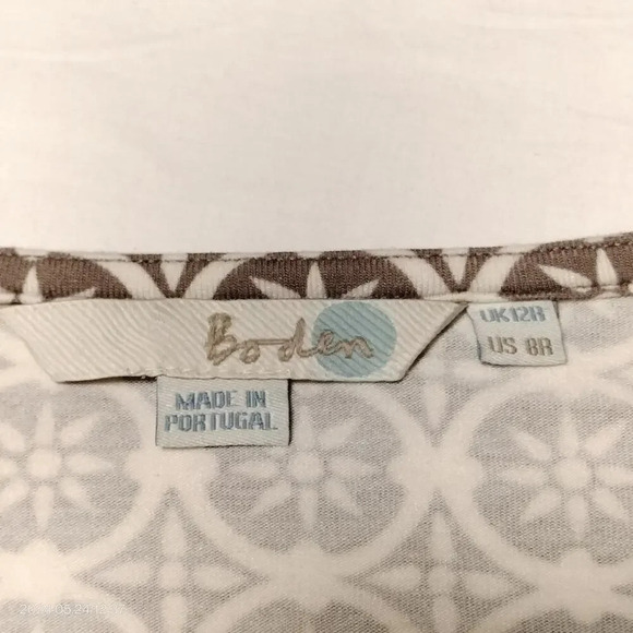 Boden Size 8R Taupe Abstract Side Gather Short Sleeves Fitted Top Causal Work - Picture 6 of 10